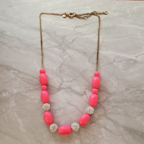💕 J.Crew Hot Pink Rhinestone Crystal Pave Fire Ball BeadedNecklace 💕 - Picture 1 of 16